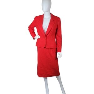 Pendleton 2 Piece Suit Set Womens 8 Red Blazer Jacket Midi Skirt Virgin Wool USA